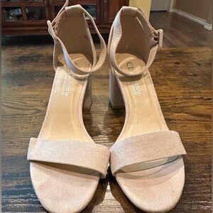 Trendy Beige Ankle Strap Heels